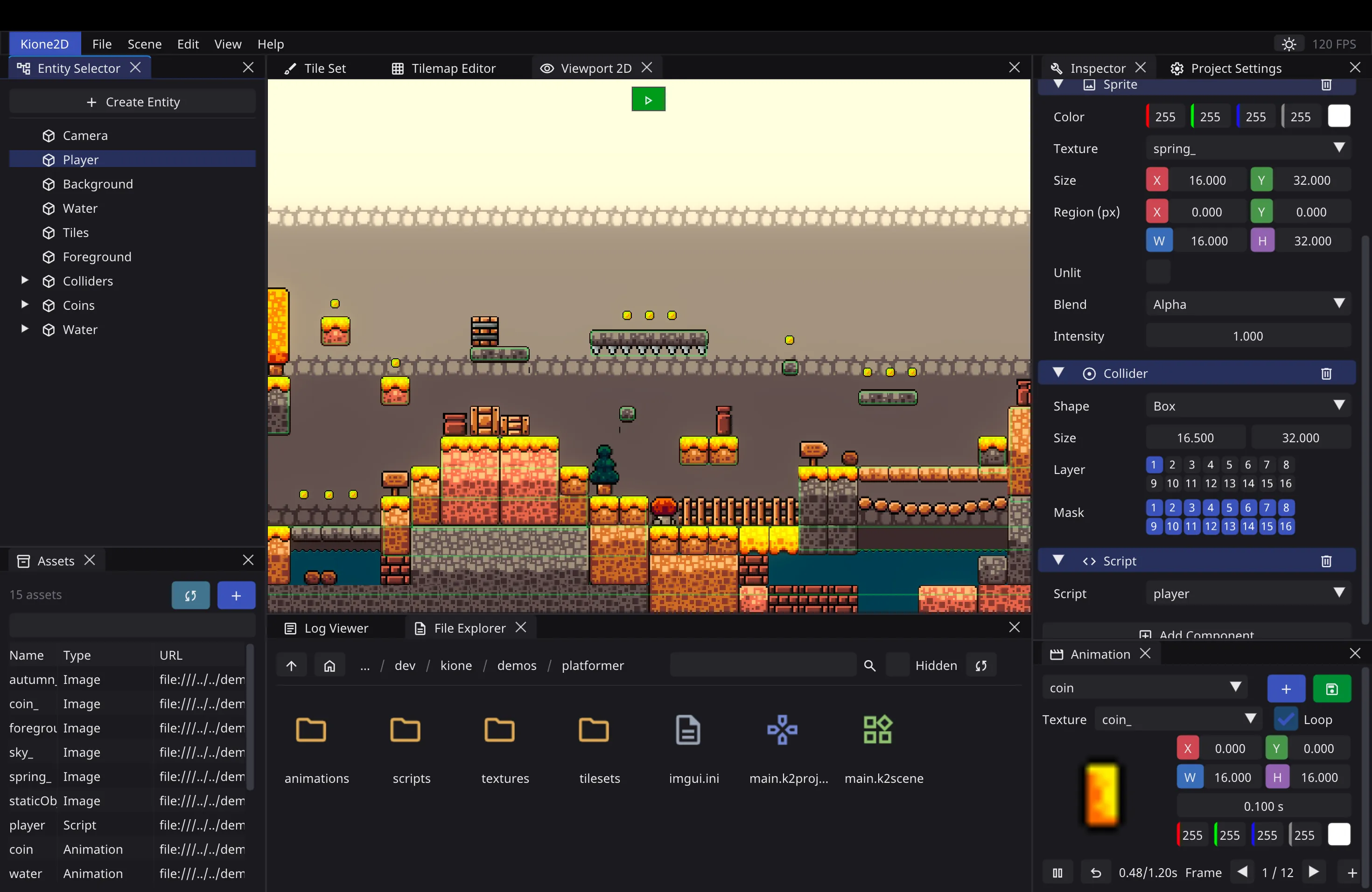 The platformer demo — lit sprites and tilemaps
