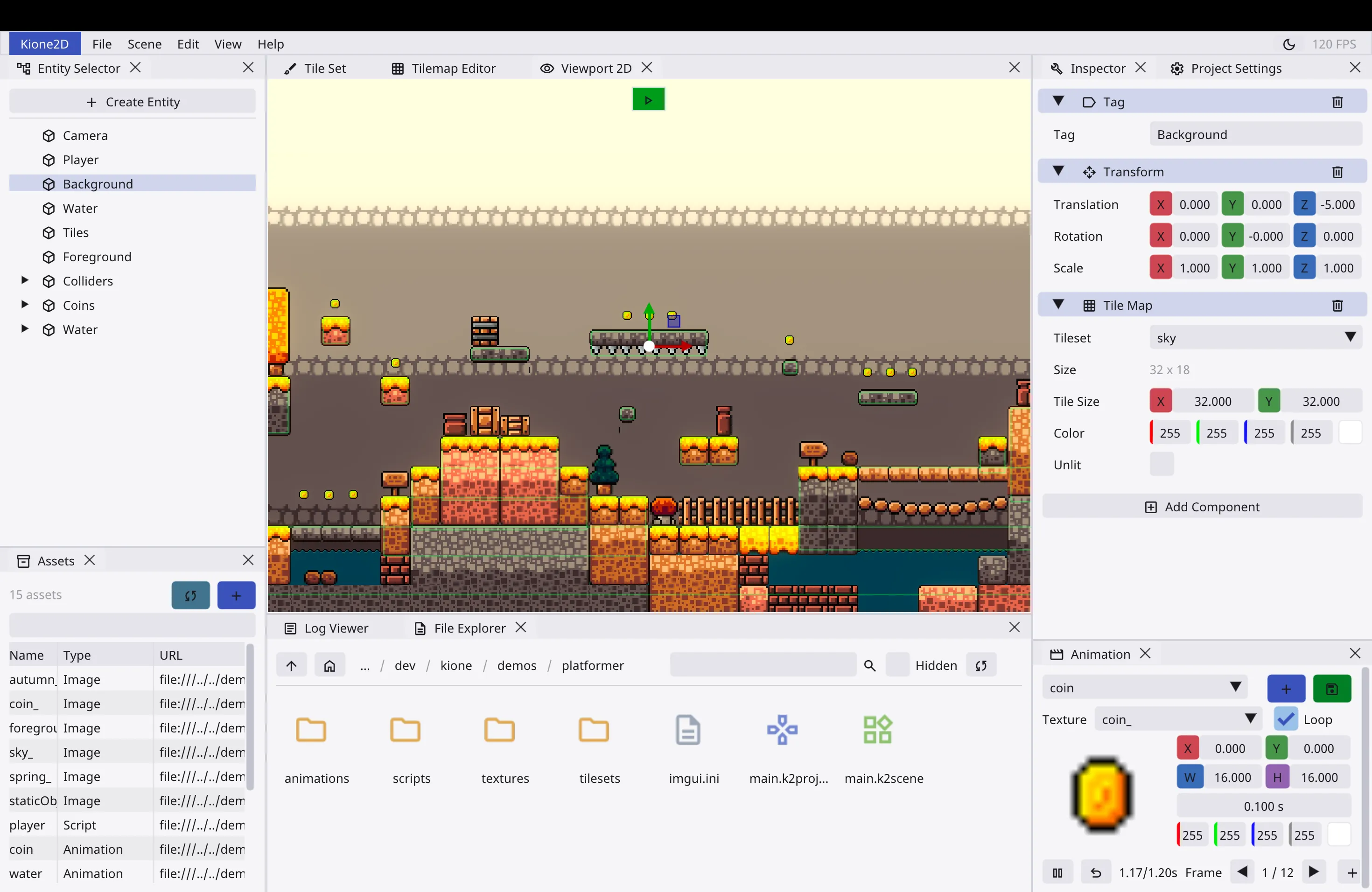 The platformer demo — lit sprites and tilemaps